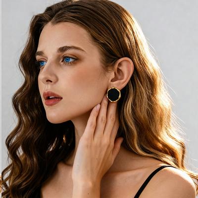 Retro Autumn and Winter Flocking Geometric Round Square Silver Needle Stud Earrings Simple Earrings