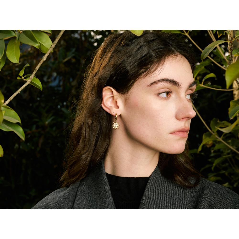 Yhpup Exquisite Inlaid Zirconia Sun Drop Hoop Earrings for Women Stainless Steel Delicate Daily Jewelry Hypoallergenic