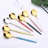 32Pcs Red Gold Dinnerware Stainless Steel Cutlery Set Knife Fork Tea Spoon Drink Straw Flatware Set Kitchen Flatware Tableware
