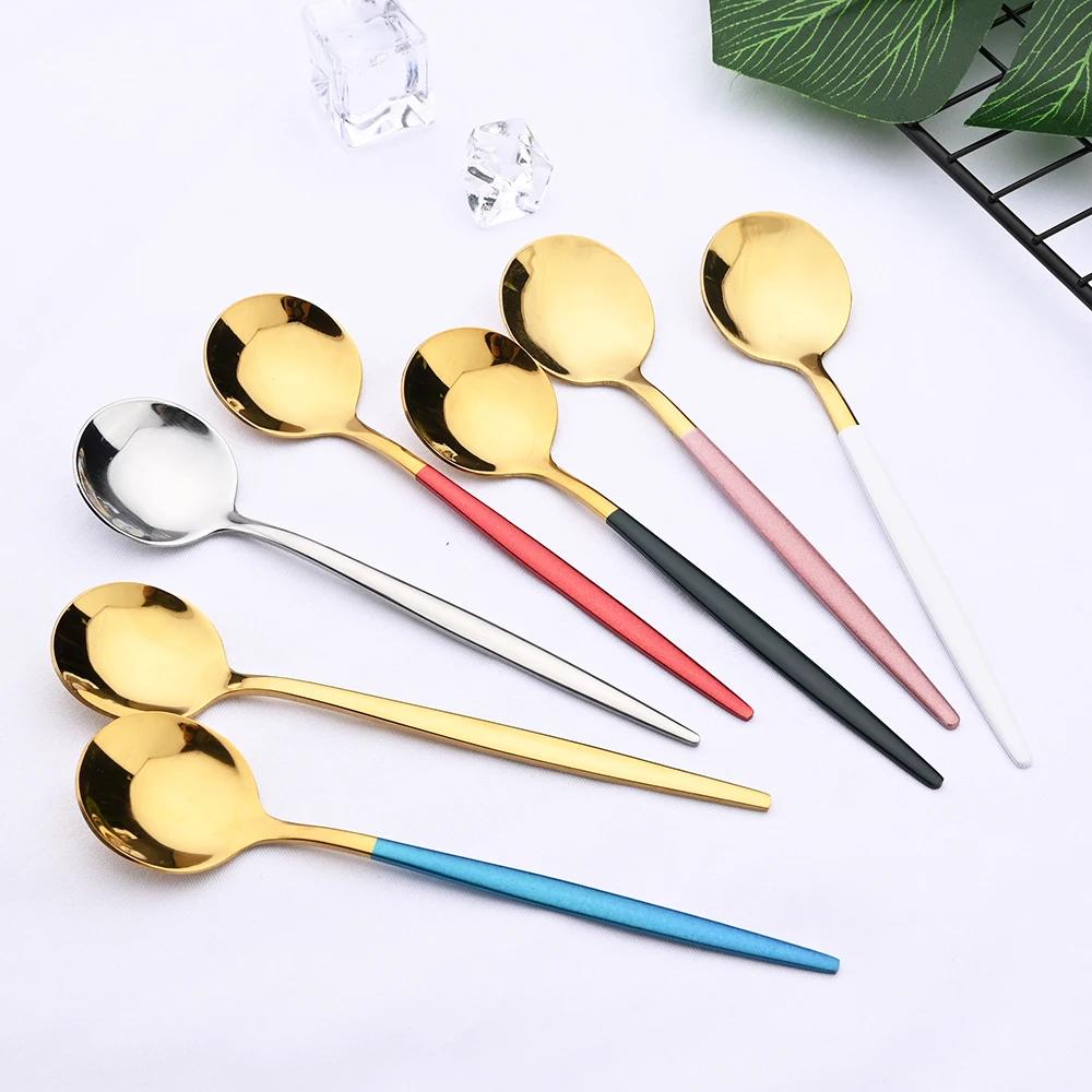 32Pcs Red Gold Dinnerware Stainless Steel Cutlery Set Knife Fork Tea Spoon Drink Straw Flatware Set Kitchen Flatware Tableware