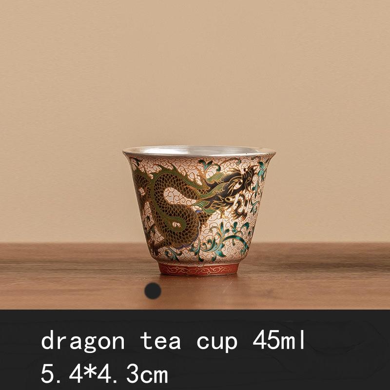 Ręcznie robiony ceramiczny czajnik do herbaty ze srebrem pozłacanym z motywem smoka i feniksa, filiżanki do herbaty, chiński zestaw do herbaty Kung Fu
