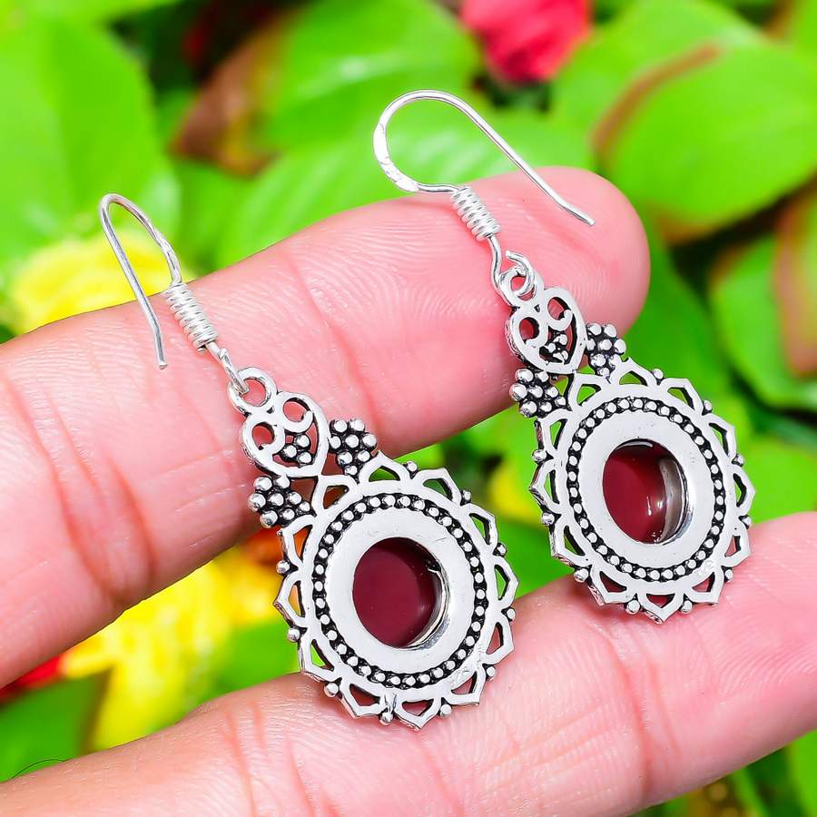 Natural Red Carnelian Gemstone 925 Sterling Silver Gift Earring 1.77" P9N37