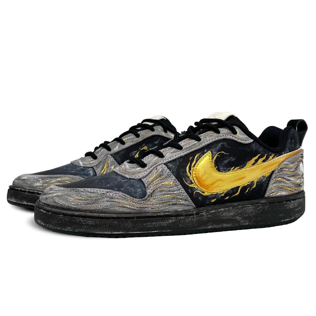Nike Court Borough Low Top Skateboard Shoes Men's Black Gold 844881-005(Team11-)