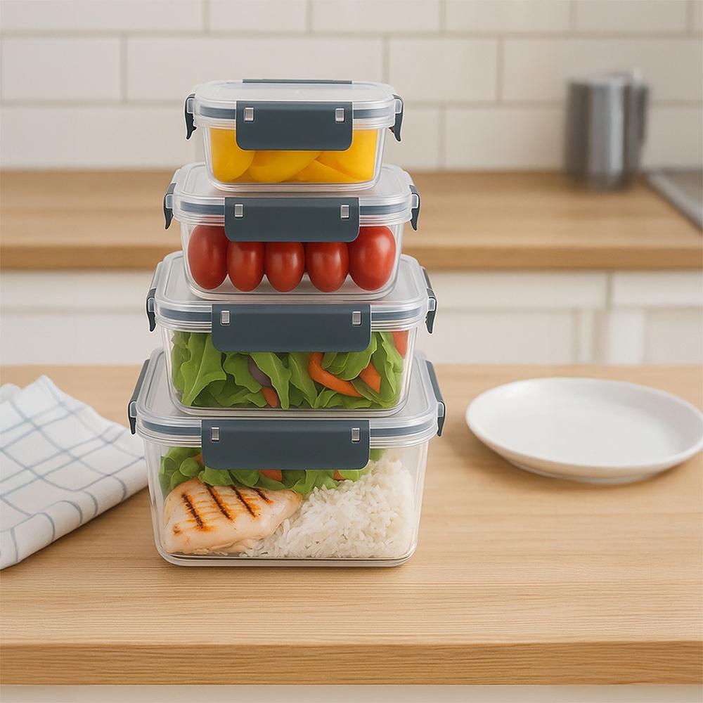 4x Pojemnik Kuchenny Hermetyczny do Żywności z Uszczelką Zestaw Pojemników