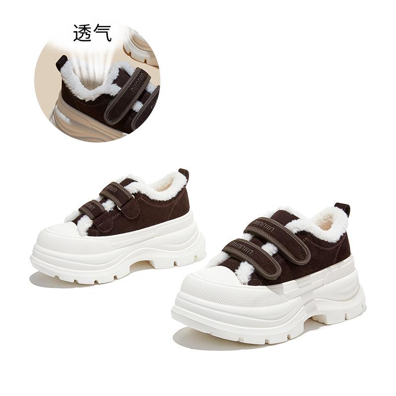 

Fleece thick-soled heightening Velcro casual shoes women s winter big head fleece board shoes cotton shoes 40