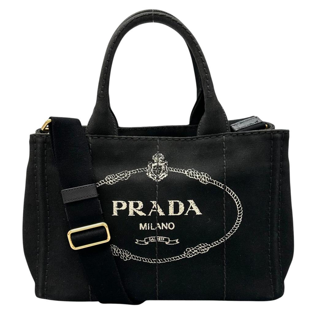 PRADA Canapa Handbag black Women 2-way triangle logo used
