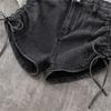Skinny Fashionable and Versatile Stretch High-waisted Denim Shorts Female Summer Slim Drawstring Design Sense of Wide-legged Pants A Word Pants