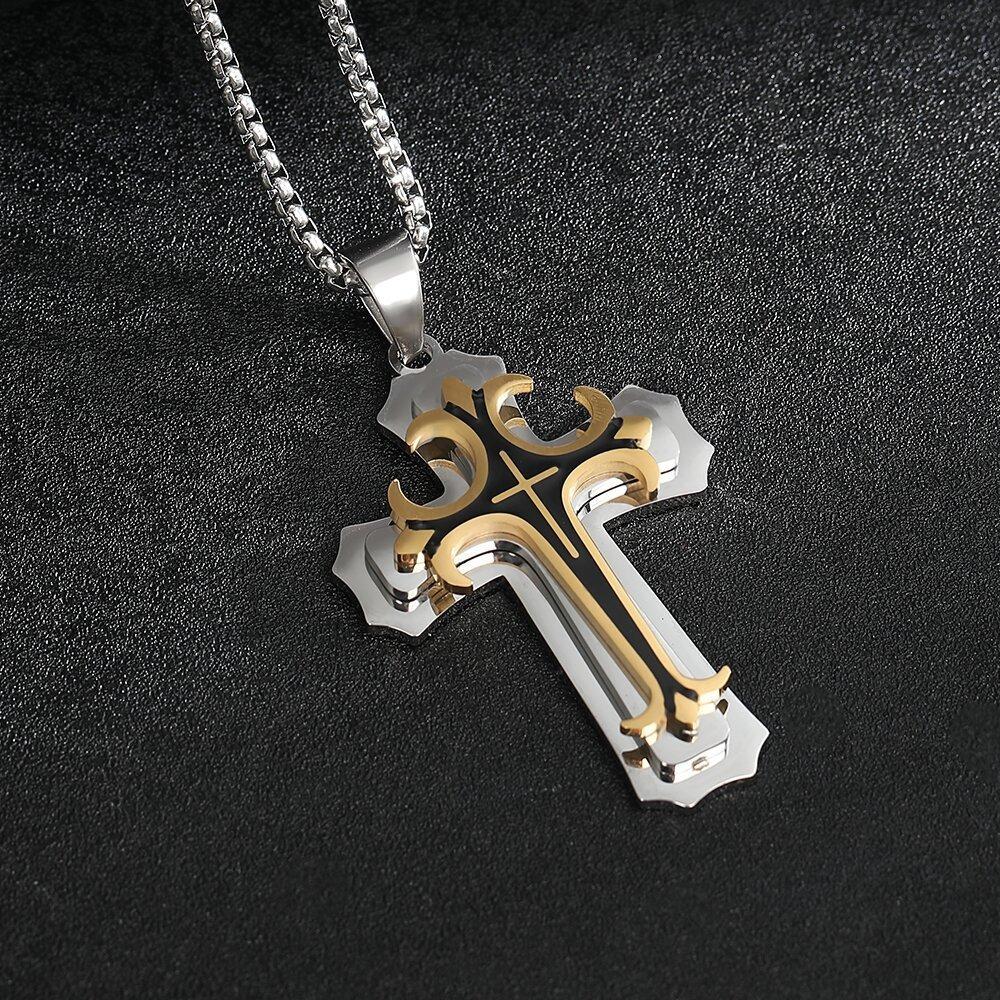Double-layer Corrosion-resistant Oiling Cross Pendant Necklace Made of Stainless Steel and Titanium for Men's Accessories