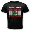 MADE IN LEBANON Maglietta con Codice a Barre Numeri Bandiera Libanese Libanese. T-shirt da uomo con scollo a maniche corte in cotone estivo Nuova S-3XL