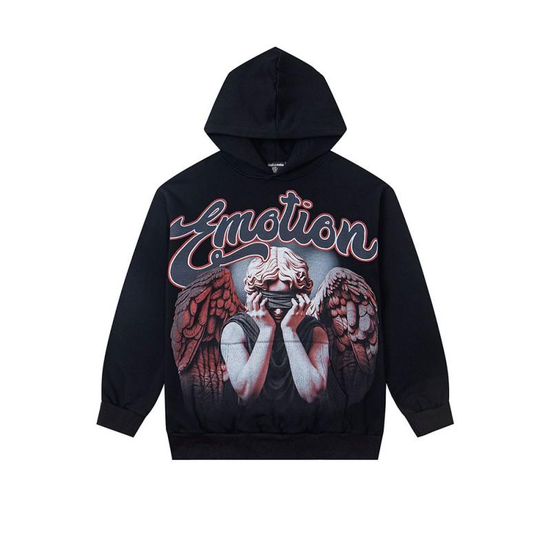 Mens Oversized Cotton Hoodie Streetwear Hip Hop Graphic Print Loose Fit Pullover Sweatshirt Fall