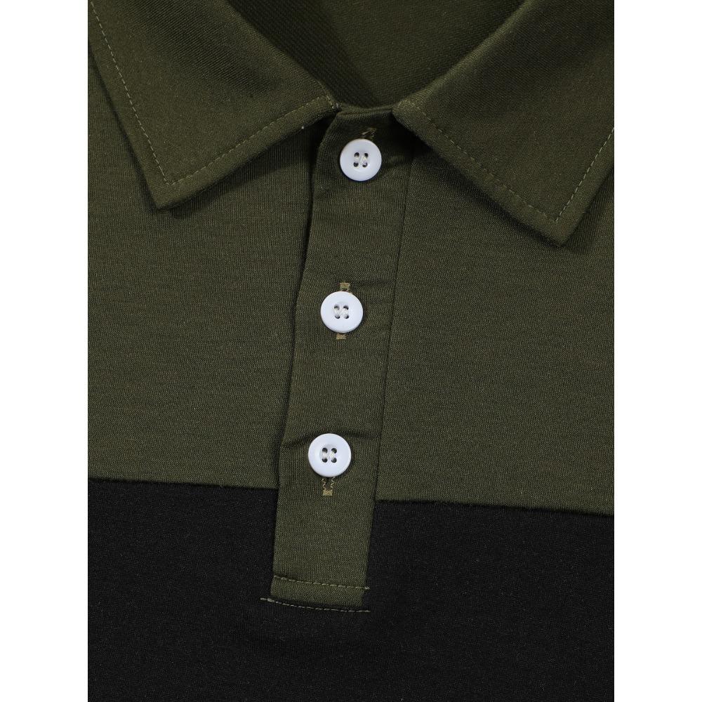 Herren Langarm Gestreiftes Revers Freizeit T-Shirt Poloshirt