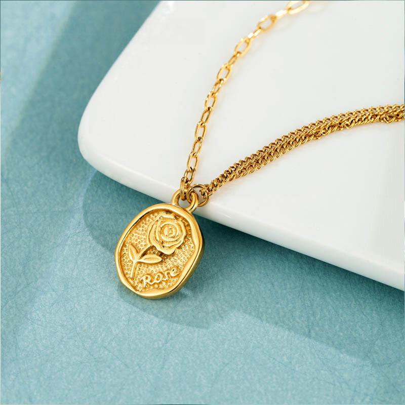 French Retro Rose Pendant Titanium Steel Electroplating Stacked High-End Clavicle Chain Female Niche Design Premium