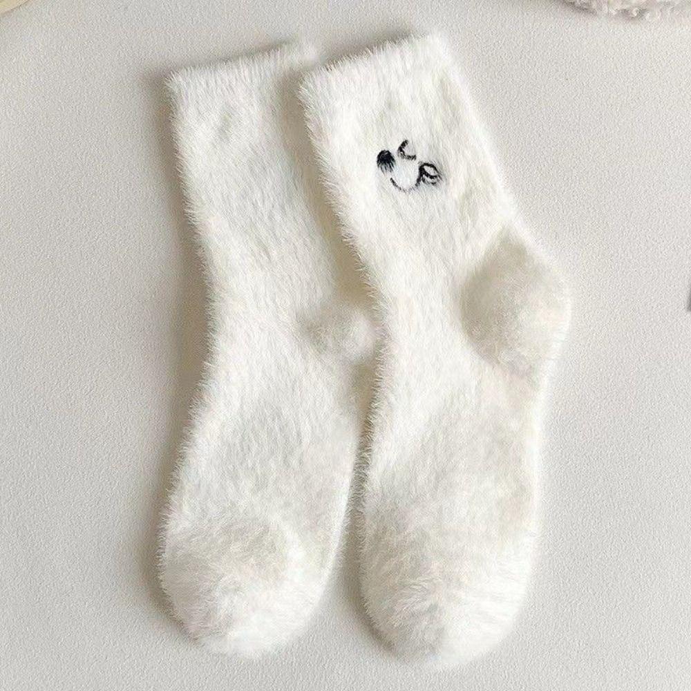 5Pairs Soft Plush Socks Embroidered Sleeping Socks Women Ins Mink Fur Socks Women