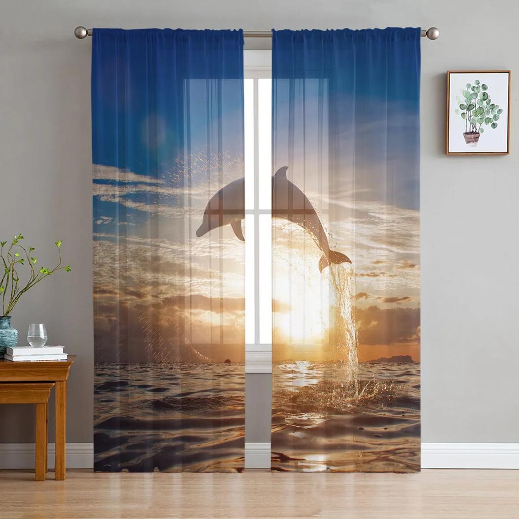 Window Sea Sailing Scenery Sheer Curtains Living Room Window Tulle Curtains For Bedroom Kitchen Home Decoration Voile Drapes