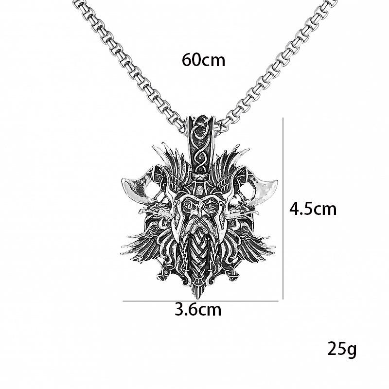 Nordic Mythology New Viking Face with Double Axe Protector Retro Pendant Necklace Trendy Accessories