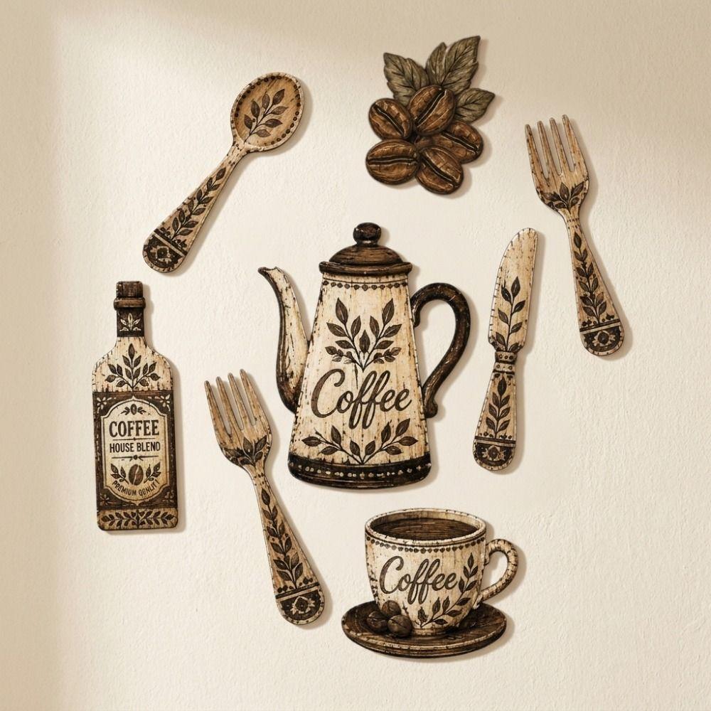 7 Stück rustikale distressed florale Kaffee-Element Wandplaketten Esszimmer Wanddekorations-Set Restaurant