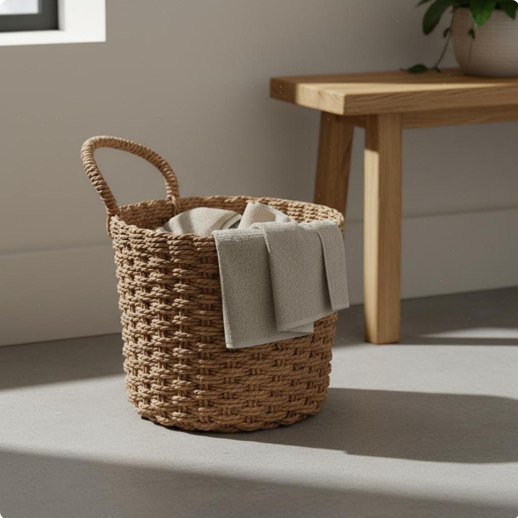 Woven Storage Basket with Handle Multi-Functional Handled Storage Basket Decorative Wicker Bin Versatile Long-Lasting
