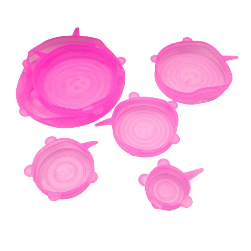 

6 шт./комплект универсальные пищевые силиконовые крышки многоразовые силиконовые эластичные крышки для посуды крышки для кастрюль кухонные принадлежности розовый