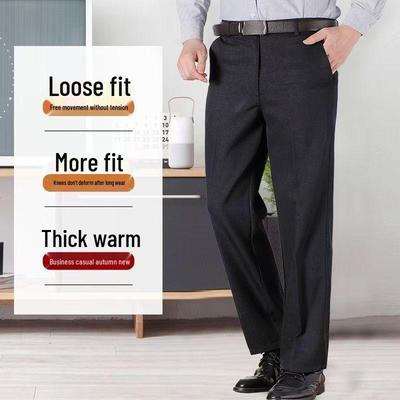 2025 Autumn/Winter Men's Plus Size High Waist Casual Dress Pants for Middle-Aged & Elderly