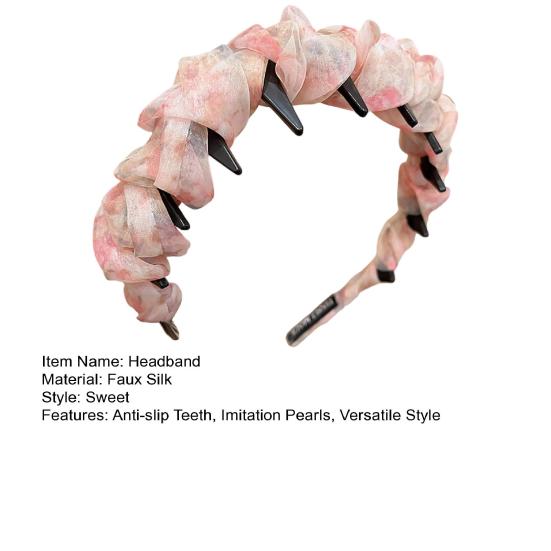 Retro High Skull Imitation Pearl Headband Anti-Slip Design Ribbon Decor Hair Hoop Retro Charm Hair Accessory