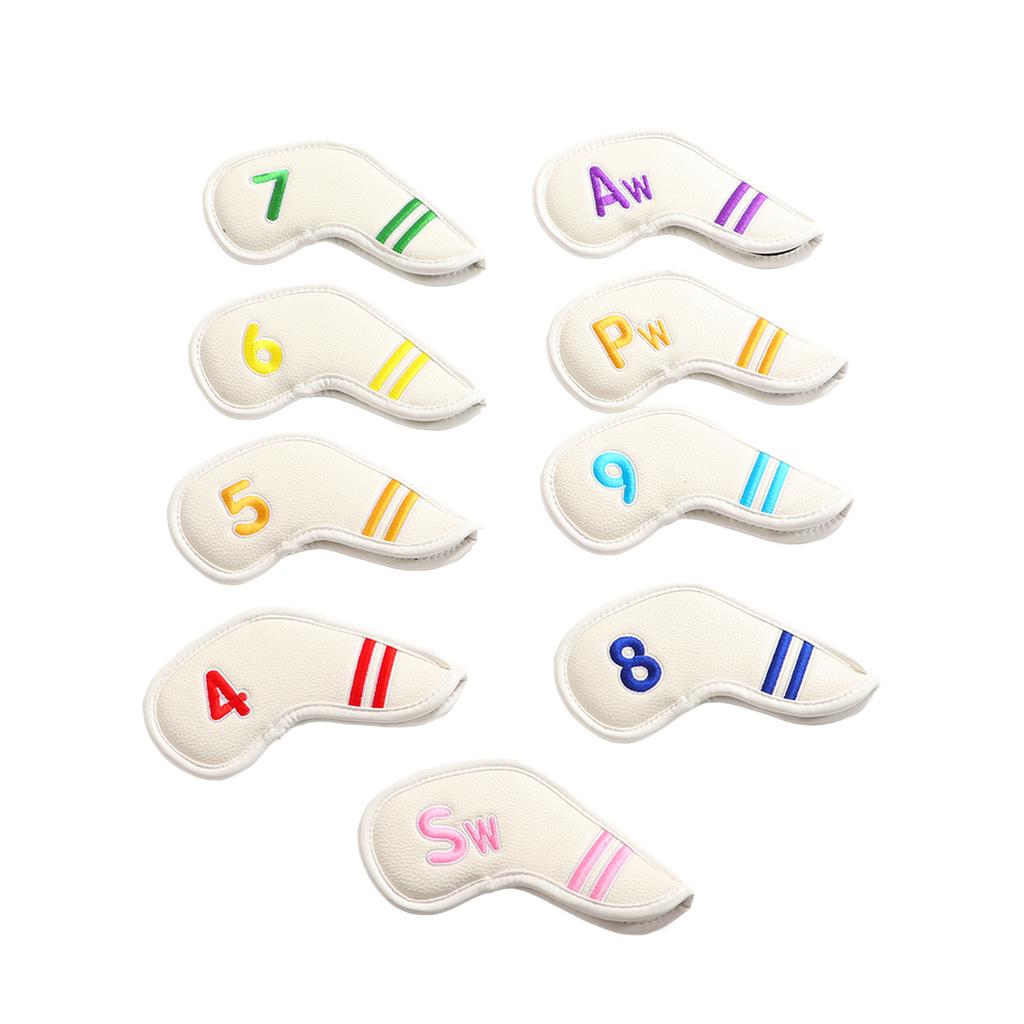 9pcs Set PU Waterproof Golf Club Iron Cover with Numbers Thickening Fleece Golf Head Covers SetWhite