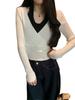 New Korean Color Block Layered Halter Knit Sweater - Women's Slim Fit Short Top for Autumn/Winter Collection.