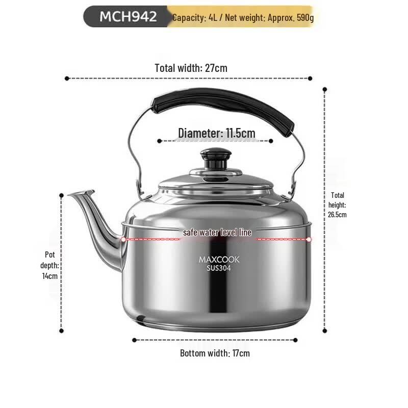 MAXCOOK Elegance Series 304 Stainless Steel Whistling Kettle