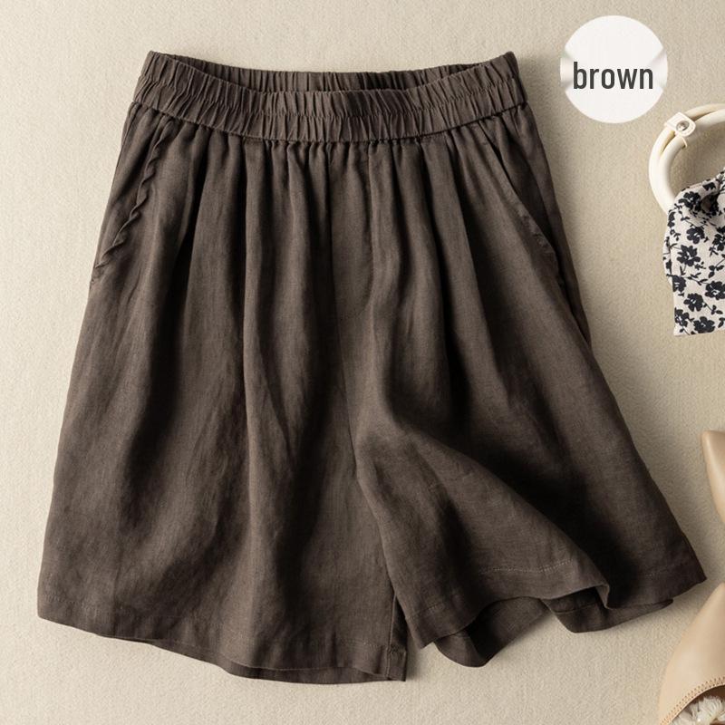 Women's Retro Wide-Leg Cotton Linen Pleated Pants - High Waist, Elastic, Casual and Artistic Summer Wear