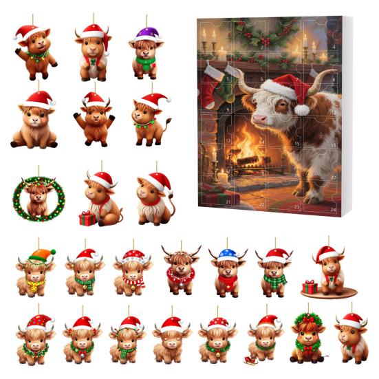 Scottish Highland Cow Advent Calendar Christmas 24 Days Funny Cow Countdown 2D Design Holiday