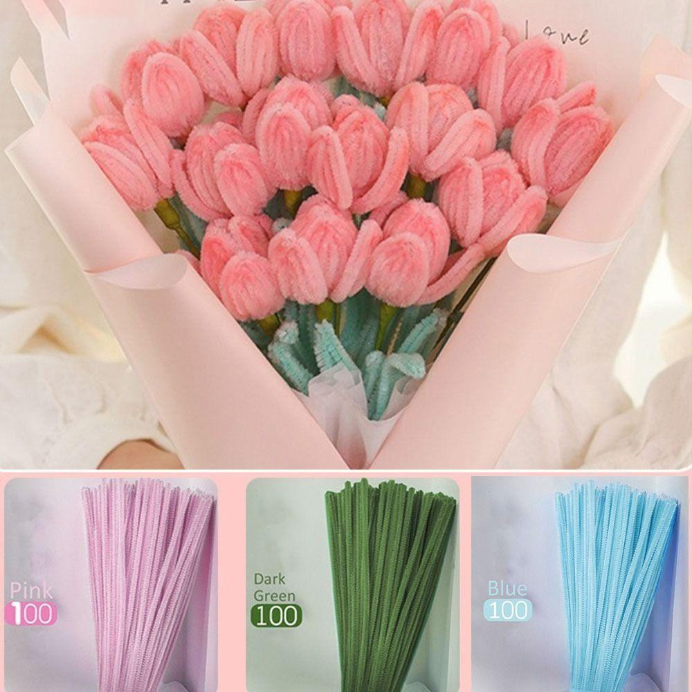 Tulip Rose Macaron Color Fuzzy Wire Encrypted Fur Root Top Knitting Strip Material Package Super Density DIY Flower Bouquet