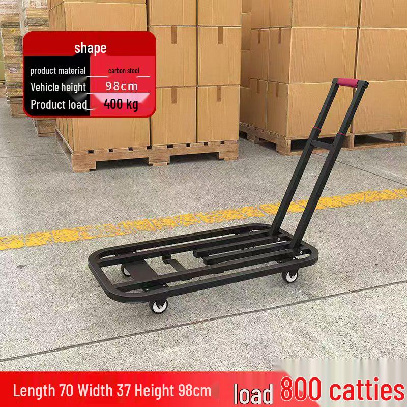 Four-Wheeled Silent Flatbed Hand Truck - Folding Trolley for Goods Transport