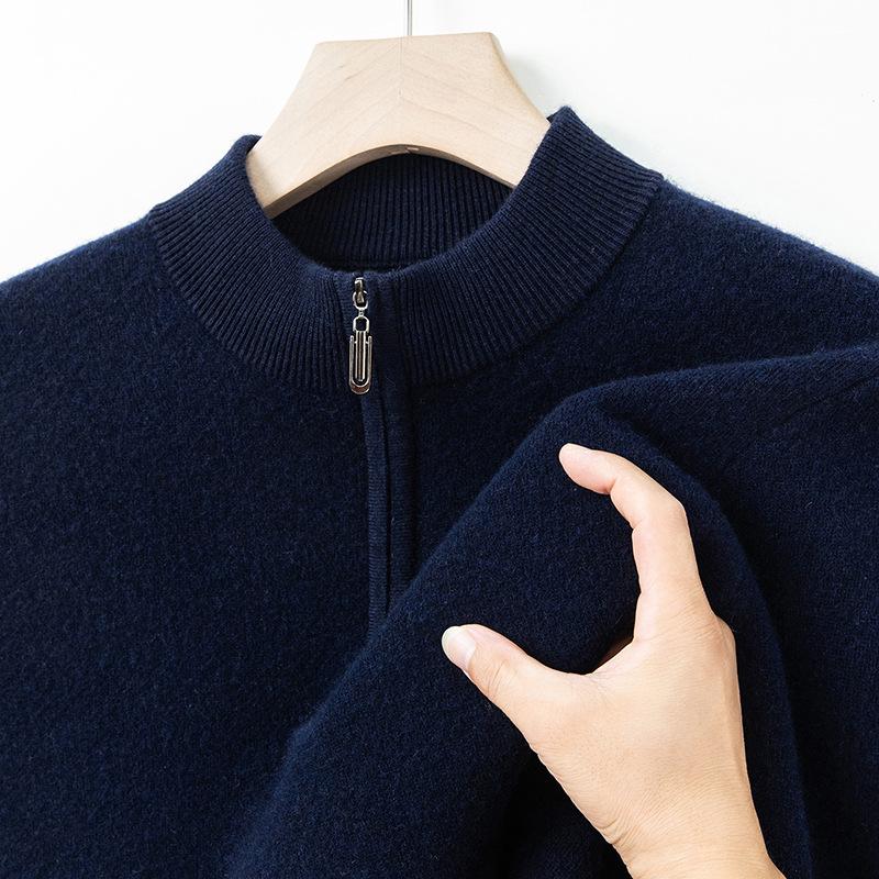 2025 Men's High-Grade Yak Wool Zipper Sweater - Solid Color, Autumn/Winter Knit Base Layer