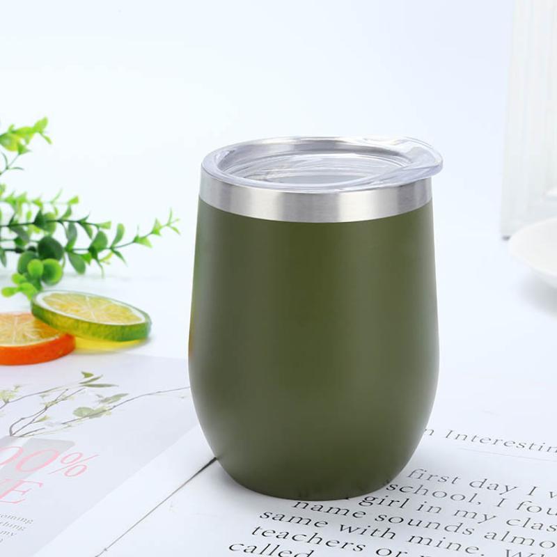 Stainless Steel Eggshell Wine Tumbler 12oz Double Wall Vacuum Insulated Reusable Cup for Birthday Holiday Gifts