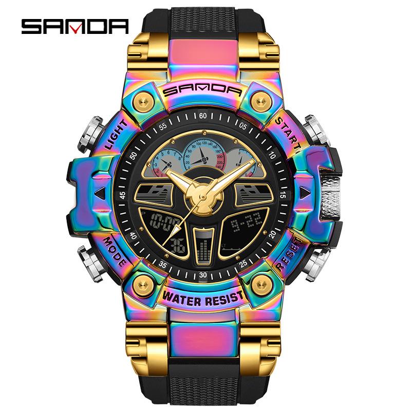 Sanda Harajuku-Style Black Technology Luminous Sports Electronic Men's Watch