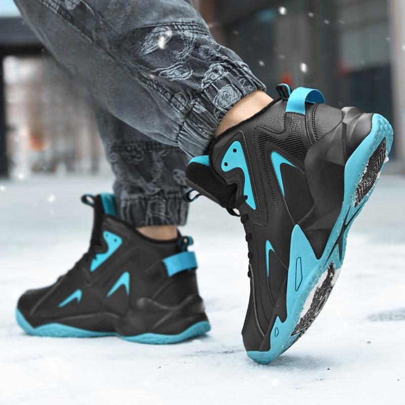 Men High-Top Leather Basketball Shoes Autumn Winter Non-slip Training Sneakers Sports Shoes Casual Breathable Tennis Shoes