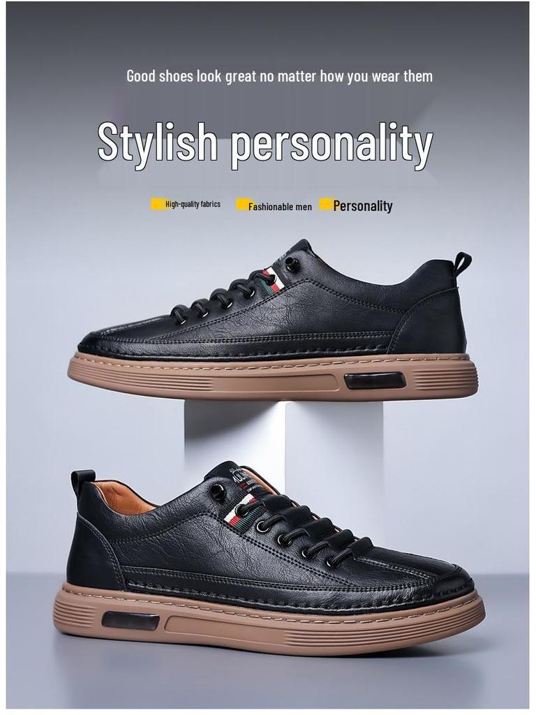 2025 Spring/Autumn Men's Genuine Leather Sneakers - Versatile, Breathable, and Soft Sole Casual Shoes