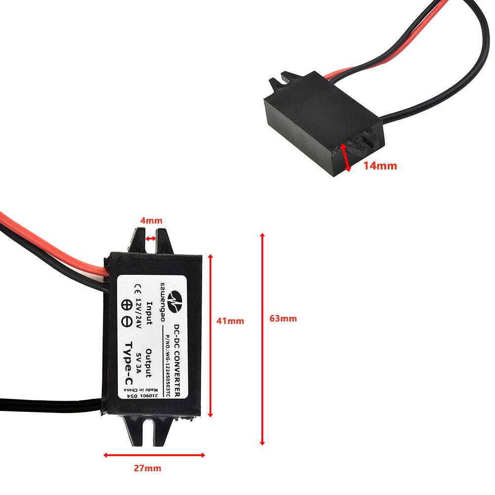12V 24V to 5V 3A15W Converter, TypeC USB Smart Charger, Wide Input Voltage Range, High Efficiency, Over Temperature Protection