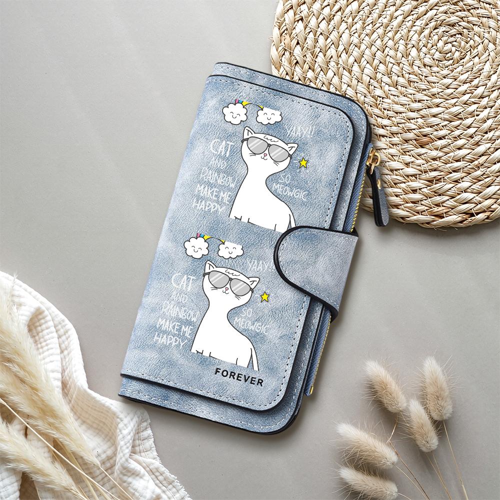 Cute Cat Print Long Wallet Fashion Portable Ladies Wallet for Daily Use