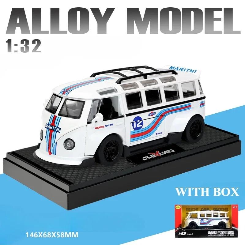 ABBY1 1:32 T1 Bus Modell Sound Licht Kinder Junge Diecast Spielzeugfahrzeug Kollektives Heimdekor Metall Miniatur Auto