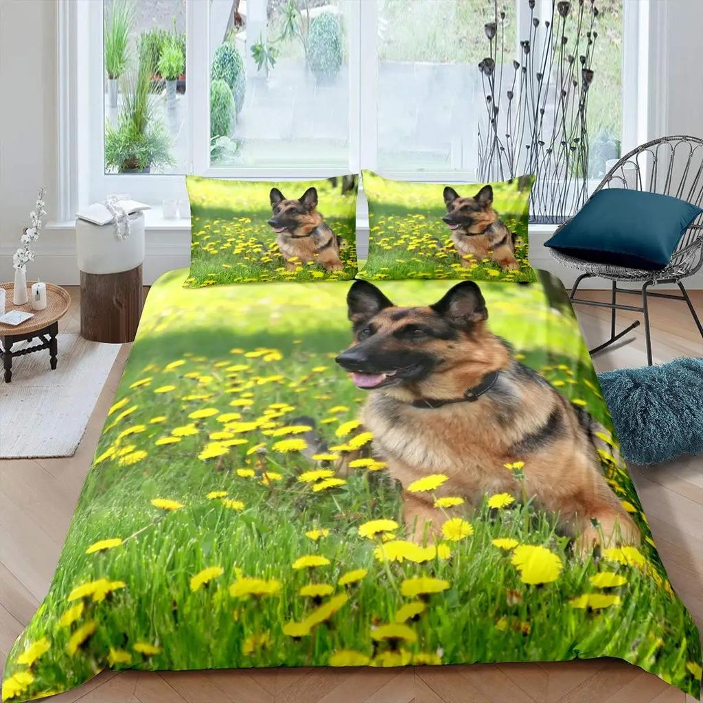German Shepherd Duvet Cover Set 3D German Shepherd Puppy Print Bedding Set For Boys Girls Pet Animal Theme Comforter Cover