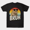 Asian Size Cotton Unisex Tshirt Print T-shirt Retro Sunglasses Capybara Bruh Funny Animal Meme Capy Boys T-shirt No-Cut Print Regular Fit