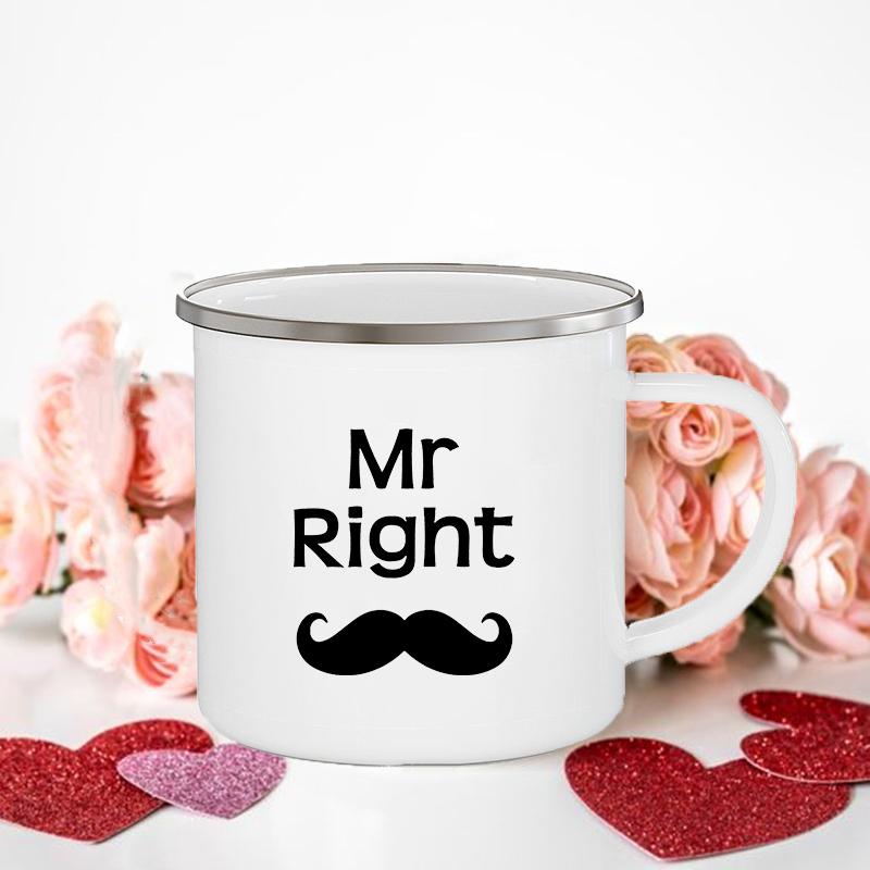 Frau/Herr Richtig Druck Paar Tassen Kreative Kaffeetasse Getränk Dessert Frühstück Milchbecher Emailletassen Henkel Trinkgeschirr Valentinstagsgeschenk