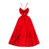 Design Hollow-out Wrap-around Hanging Neck Dress Scheming Strap Slim Fit Long Over-the-Knee Split Vacation Suspender Dress