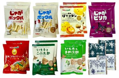 Calbee Ishiya Seika Jaga Pokkuru Potekotan Imoko and Kobutaro Hokkai Kogane Stick Imota and Mamejiro Jaga Pirika Shiroi Koibito Souvenir Assortment 18