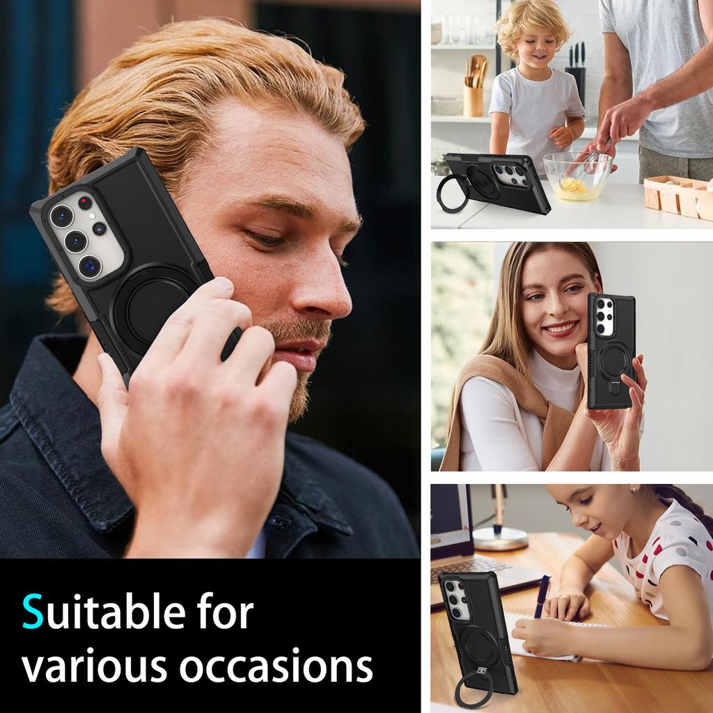 For Samsung Galaxy S23 Ultra Case Magnetic TPU+PC Phone Cover with Ring Kickstand