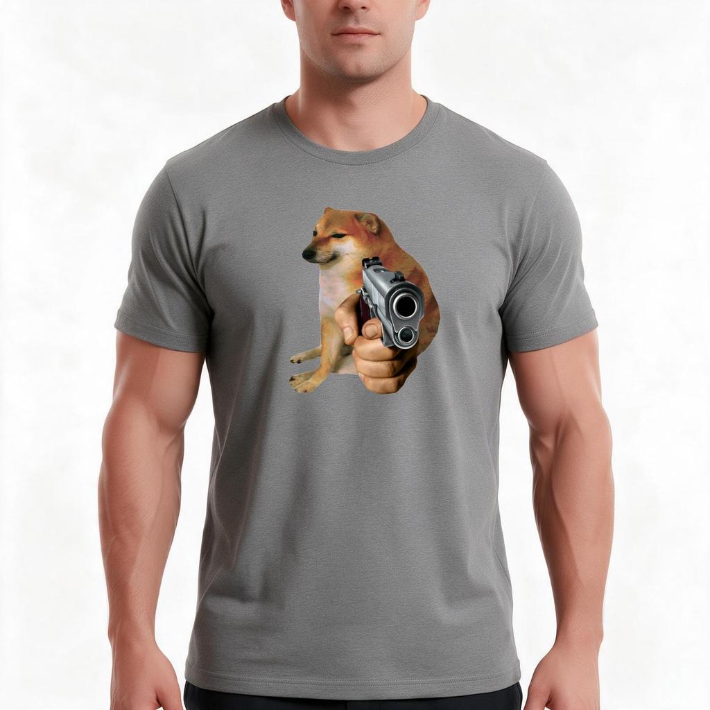 Cheems Doge Gun Tshirt Summer Casual Cotton Tee Oversized Streetwear Tops Vintage Graphic Print Loose Fit Short Sleeve