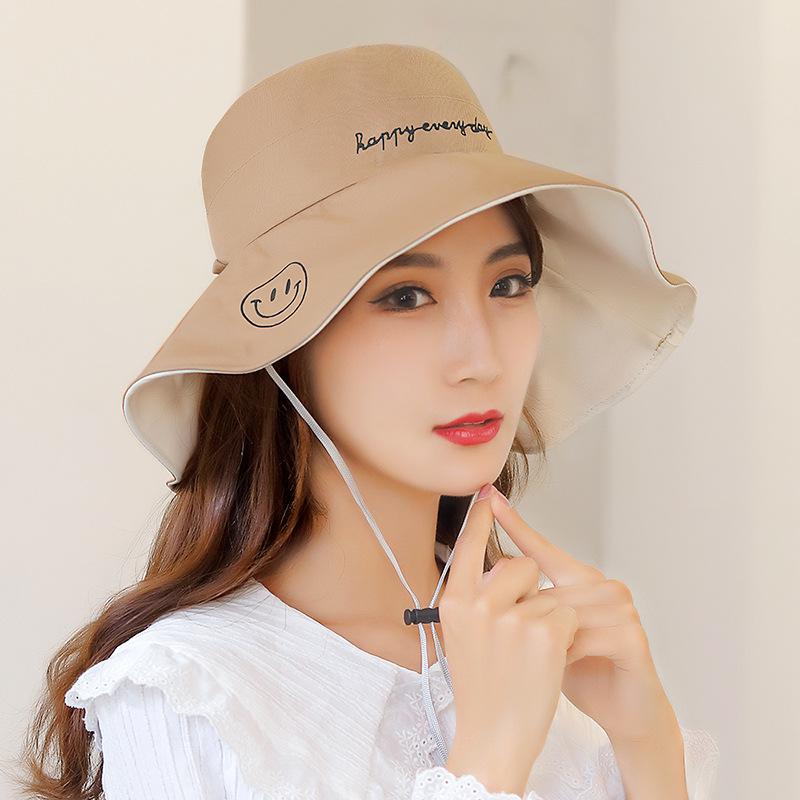 Spring and Summer Double-sided Wide-brimmed Embroidered Beach Hats, Women's Wide-brimmed Hats, Windproof Rope Sunshade Hats