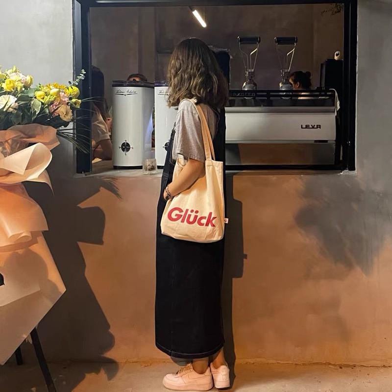 

Винтажная Ins Нордический Стиль Буквы Холщовая Сумка через Плечо Сумка-тоут Удачи Девушка Художник Студент