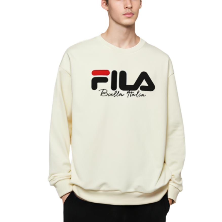 Fila Luźny sweter z logo, z długim rękawem, bluza w stylu amerykańskiego vintage, bluza unisex, Latex-White, F11U249201F-IV