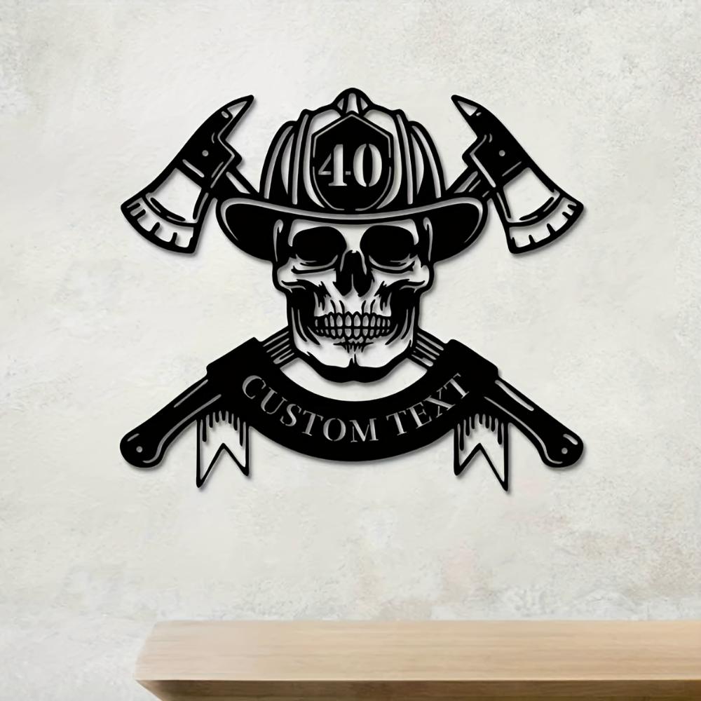 Metal Skull Axe Wall Art Firefighter Decor Indoor Outdoor Cottage Home